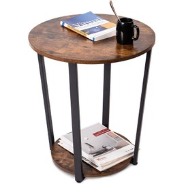 GOOD & GRACIOUS Round End Side Table with Storage Shelf for Living Room Sofa Couch End Tables with Sturdy Metal Frame Bedside Accent Table with Metal Frame for Small Spaces, Bedroom, Brown