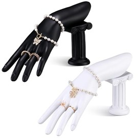 Yalikop Paquete de 2 soportes de exhibición de joyas de resina en forma de mano para anillos, pulseras, collares, decoración de mesa para el hogar