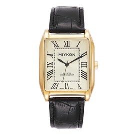 Miykon Vintage Watches for Men - Tank Square Gold Analog Watch with Black Genuine Leather Wrist Strap for Classic Dress - Japanese Quartz, Waterproof to 100ft