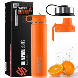 SQUATZ 24 Oz Neptune Series Steel Water Bottle, Stainless Double Wall Vacuum Insulated Flask with Handle Strap, Durable and Elegant Leak Proof Wide Mouth Thermos for Gym, Travel, Hiking, and Camping