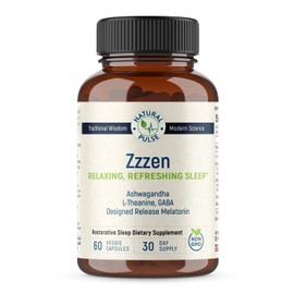 Zzzen, Relaxing Refreshing Sleep, Relieves Stress and Improves Mood, L-Theanine, Ashwagandha, GABA, Melatonin with Botanical Blend, NonGMO, Sleep Aid & Supplement for Adults, 60 Caps