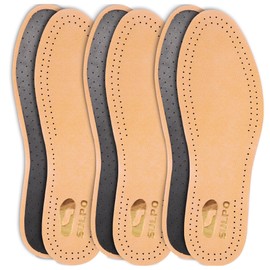 Marol Activated Carbon Insoles for Sweaty Feet Perforated Real Leather 3 Pairs UK Size 3-13.5 - Beige - 46