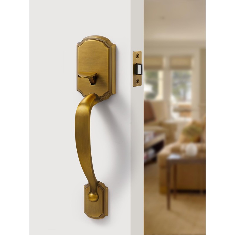 SORWDUERM 1 Pack Antique Brass Front Door Handle Reversible Lever