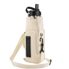 Bagenerous Gym Magnetic Water Bottle Holder with Adjustable Shoulder Strap and Phone Pocket,Holds 30/40oz Bottle Sleeve with Handle/Handleless,7 Card Pockets,White