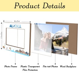 DOIUCRO Alaska Picture Frame - 4x6 Alaska Themed Wooden Frame with Stand, Gifts for Family Vacation Honeymoon Wedding, Home Office Desk Holiday Decorations - 12