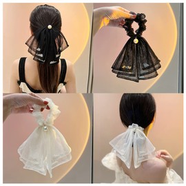 FASELE Ribbon, Elastic 2-Piece Set, Dot Pattern, Lace, Volume, Hair Elastic, Maiden, Hair Cuff, Hair Hook, Beautiful, Neat, Cute, Feminine, Stylish