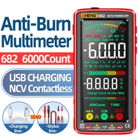 ANENG 682 6000 Counts Large LCD Digital Multimeter Smart Anti-burn Rechargeable Universal Meter VA Reverse Screen NCV Tester with Flashlight for Voltage Current Resistance Capacitance Temperature Frequency On/Off Diode Measurement