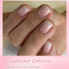 Set of 240 False Nail Tips, Pink Gradient Press-On Nails, False Nails for Sticking On, Artificial Nails, Short Square Nail Art, Manicure, Fake Nails for Women, Pink Short Gradient