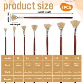 Fan Brush for Painting, 7 Pieces Artist Paint Brush Set Acrylic Paint Brushes Soft Nylon Hair Long Wood Handle Painting Brushes for Acrylic, Watercolor, Oil, Gouche Painting