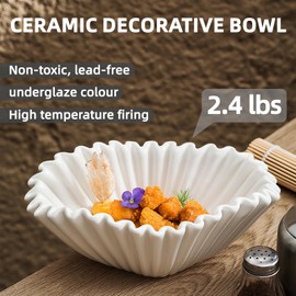 BOUSEPO Ceramic Bowl Decorative Large Decorative Bowl for Home Decor Marble Grade Ceramic Ruffle Scalloped Ruffle Bowl Fluted Decorative Bowls Modern Home Decor