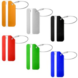 6 Pcs Aluminum Alloy Luggage Tags - Colorful Metal Suitcase Tags with Secure Steel Loops - Durable Luggage Labels for Suitcases (6 Colors)