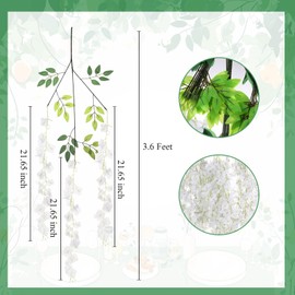 39.36ft 6 Pcs White Flower Garland 36 Pcs 3.6ft Wisteria Hanging Artificial Flowers White Fake Bushy Silk Vines Rose Floral Garland for Wedding Party Arch Garden Decorations Outdoor Wall Decor