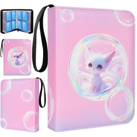 Scrapbook for Cards, Trading Cards Album, 50 Pages, 400 Card Capacity, Trainer Trading Card Albums, Scrapbook Books for Cards with Zip, Card Folder Book, Pink