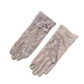 aoozleny Women Lace Floral Gloves Non-slip Elegant Short Bow Lace Gloves for Wedding Parties Driving Cycling (cameo)