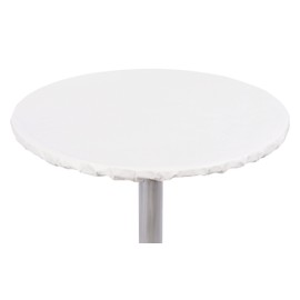 Yourtablecloth Heavy Duty Vinyl Round Fitted Tablecloth (Table Cover) with Flannel Backing Vibrant Colors Elasticized Tablecloth Great for Indoor and Outdoor Dining and Playing Cards 42? White