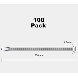 Oksdown Cable Ties, Black, 200 mm x 4.8 mm, Nylon, Pack of 100, UV Resistant Plastic Cable Ties, Tensile Strength of up to 22 kg for Industrial, Horticulture, Cable Industry