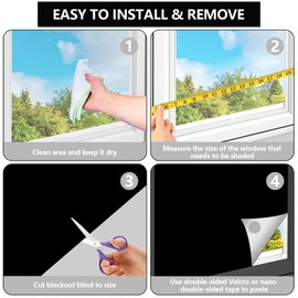 Mezere Black Out Blinds Stick On Blackout Blinds No Drilling 300x145cm Temporary Blackout Blind for Windows Fits Any Size Shape Portable Blackout Curtains for Bedroom,Travel, Nursery, Car