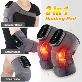 2PCS Heated Knee Brace Wrap with Massage, 3-in-1 Massager Shoulder Elbow Wrap, Vibration Knee Heating Pads, 3 Adjustable Intensity and Temperature, Brace Wrap for Knee Elbow Shoulder Relax
