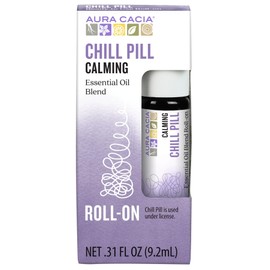 Aura Cacia Chill Pill Roll-On Essential Oil Blend | Sweet Orange, Lavender, Peppermint, Basil, Patchouli, Roman Chamomile in Apricot Kernel Oil | 0.31 Fl Oz (Pack of 1)