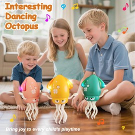 LUSTERMOON Electric Dancing Octopus Toy, Automatic Obstacle Avoidance Crawling Squid - Lights, Music, Crawling & Fishing Rod Play Fun Chase Toy for Kids Boy Girl Birthday Gifts (Green)