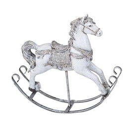 formano Rocking Horse Christmas Decoration 21 cm Artificial Stone Figure Hand-Painted Decorative Figure White Silver Winter Table Decoration Window Sill Decoration
