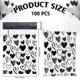 JarThenaAMCS 100Pcs Valentine’s Day Poly Mailers 10 x 13 Inch Black Hearts Packaging Bags Waterproof Self Seal Mailing Envelope Bags for Small Business Boutique Clothing Documents Gifts