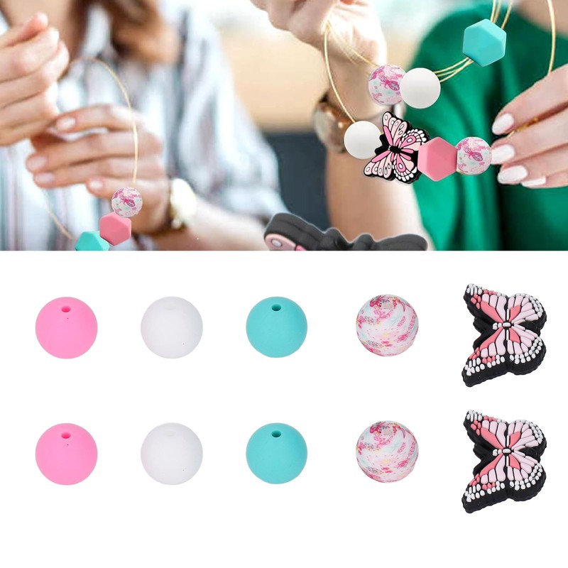 20Pcs Round Beads 5Pcs Butterfly Shaped Beads DIY Kit for