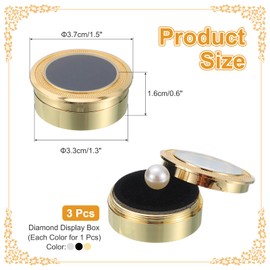 PATIKIL 1.5x0.6 Inch Gemstone Display Case, 3 Pcs Diamond Display Box Elegant Jewelry Containers Holder with Clear Top Lids and Sponge for Diamonds Bare Stone, Black/Silver Tone/Gold Tone