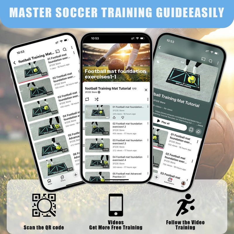 2F22E Soccer Training Mat, Soccer Training Equipment with Video Guide,