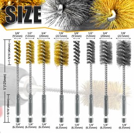 Attoshow 8 Pcs Bore Brush Set - 304 Stainless Steel & Brass Drill Wire