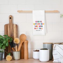 Qskjre Christian Gifts for Women Kitchen Towels - Religious Bible Verse God is Within Her She Will Not Fall Decorative Hand Tea Dish Towel for Bathroom Kitchen Decor, Faith Based Gifts, 16x24 Inch