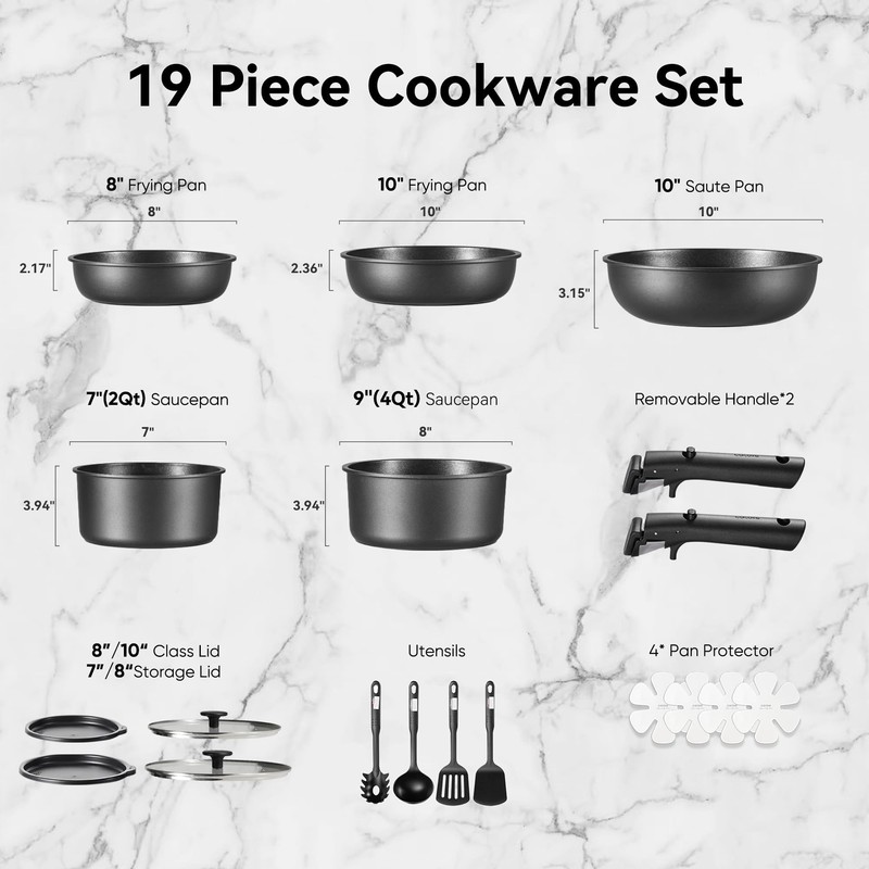 CAROTE 19Pcs Pots and Pans Set Non Stick, Cookware Set