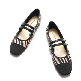 C.Paravano Mary Jane Shoes for Women | Print Ballet Flats | Womens Mary Jane Flats | Square Toe Flats for Wedding (Size 8,Zebra-C)