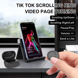 Vekesen Tiktok Scrolling Ring Bluetooth Camera Remote Control for Phone TIK Tok Scrolling Ring Page Turner for Kindle App (Not for Kindle Devices) (D02, Black)