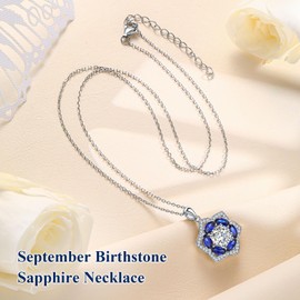 AGRULE Six Leaf Clover Necklace for Women 14K White Gold Plated Sterling Silver Dainty Oval Cut Birthstone Inlaid White Sapphire Lucky Flower Pendant September Blue Sapphire Necklaces