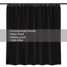 TIKABC Black Shower Curtain Liner, 4G PEVA Shower Liner, Plastic Waterproof Shower Curtains, 72x72 inch with Grommet Holes 3 Magnetic Weights(Black)