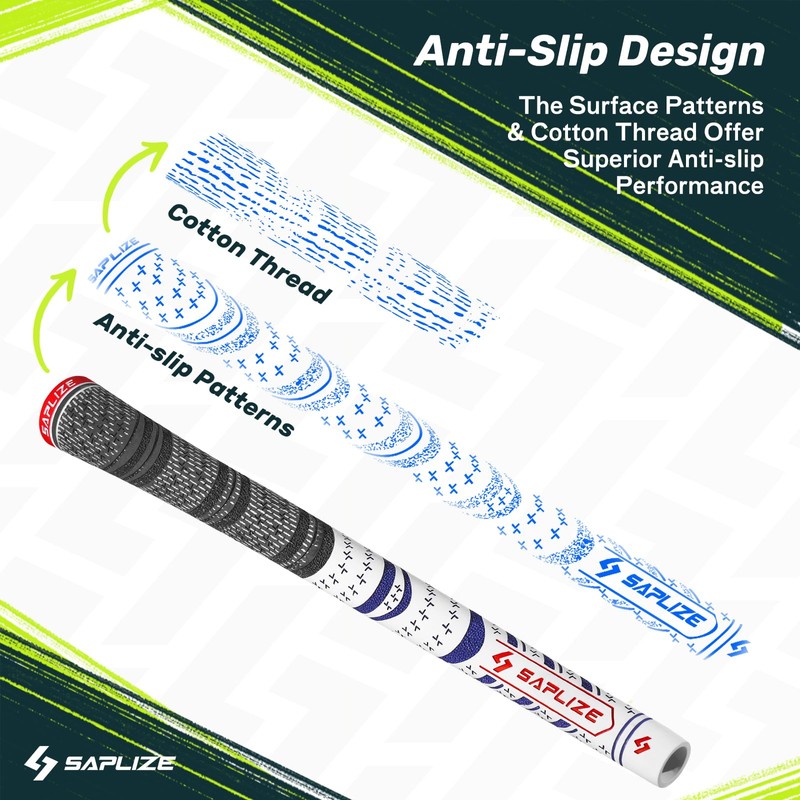 SAPLIZE 13 Golf Grips, Standard, White, All Weather Multi Compound