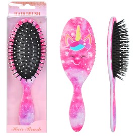 Kids Hair Brush Girls, Toddler Wet Dry Hair Brush, Detangling Brush for Curly Thick Hair, Small Hairbrush Pink Unicorn Detangler Brush for Kids, Pain-Free Comb, Hair Brush for Girls Women Rainbow