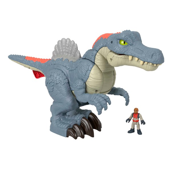 Imaginext Jurassic World Dinosaur Toy Ultra Snap Spinosaurus with Lights Sounds & Chomping Action plus Figure for Ages 3+ Years