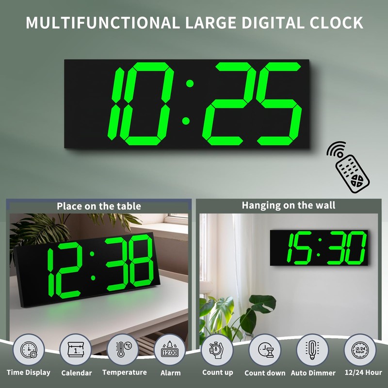 CHKOSDA 18.7in Large Digital Wall Clock,LED Digital Clock whih Big