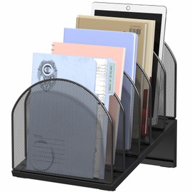 Organizador de archivos de escritorio de 5 secciones, organizador de carpetas de malla metálica para documentos, correo y papeles de oficina (negro)