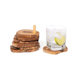 Lipper International 6036 Olive Wood Coaster Set, Round, 3.54" Diameter
