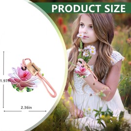 Leather Keychain Holder Case Compatible with AirTag,Cute Protective Cover with Keyring and Lanyard,Anti-Scratch Finder GPS Tracker Case for Wallet Keys,Bag,Pets(Lotus)