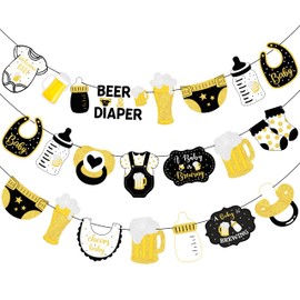 Beer and Bibs Party Banners 3pcs Beer And Diaper Party Decoration A Baby is Brewing Baby Shower Banner Decorations for Pregnancy Diaper Huggies and Chuggies Party Supplies Black Gold