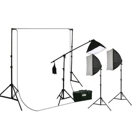ePhoto 2700 Watt Photography Video Continuous Film Light 10 x 12 White Muslin Background Stand Kit Case H604SB1012W