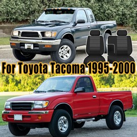 Fioqe Front 60/40 Bench Seat Covers for Toyota Tacoma 1995-2000 - Water-Resistant Polyester Protectors with Headrest & Console Covers, Easy to Clean Interior Accessories-Black