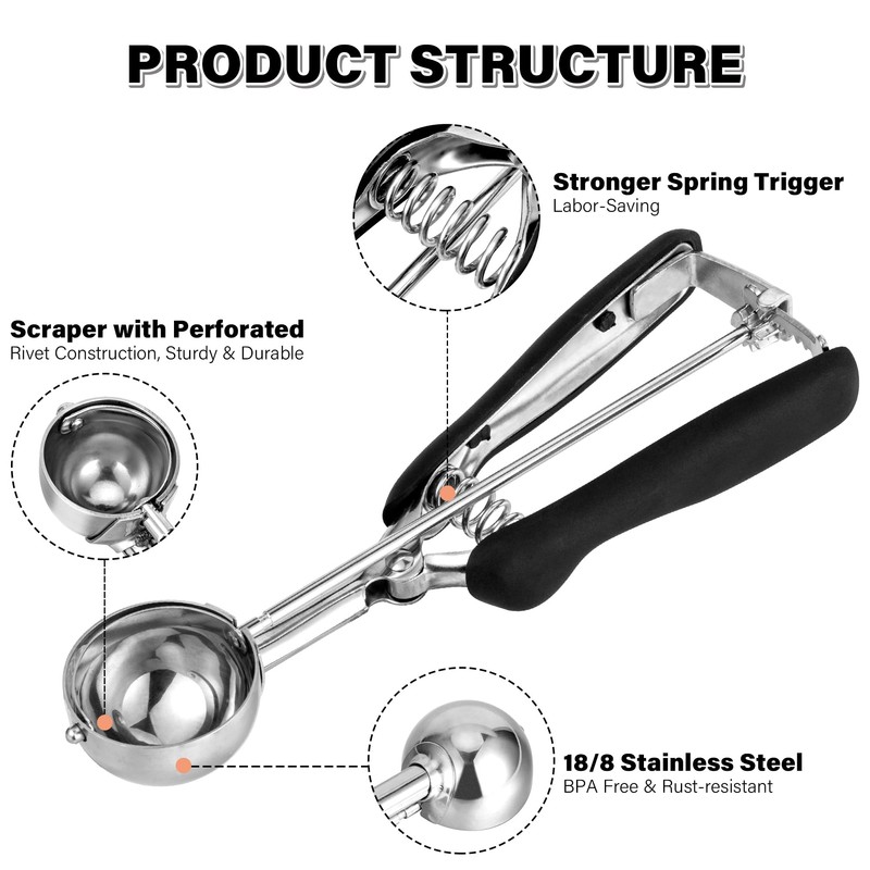 Cookie Scoop 2 Tbsp, TJ POP Professional Stainless Steel Ice