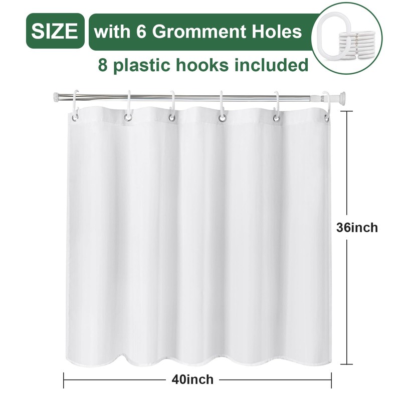 UFRIDAY White Bathroom Window Curtain with Hooks, Narrow Short Fabric