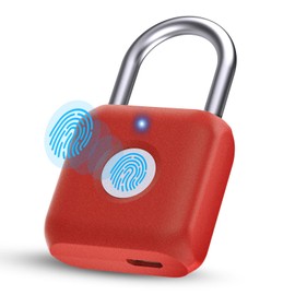 Pothunder Fingerprint Padlock, Smart Metal Keyless Fingerprint Lock, Waterproof, USB Rechargeable, for Gym, School, Luggage, Backpack, Suitcase, Red