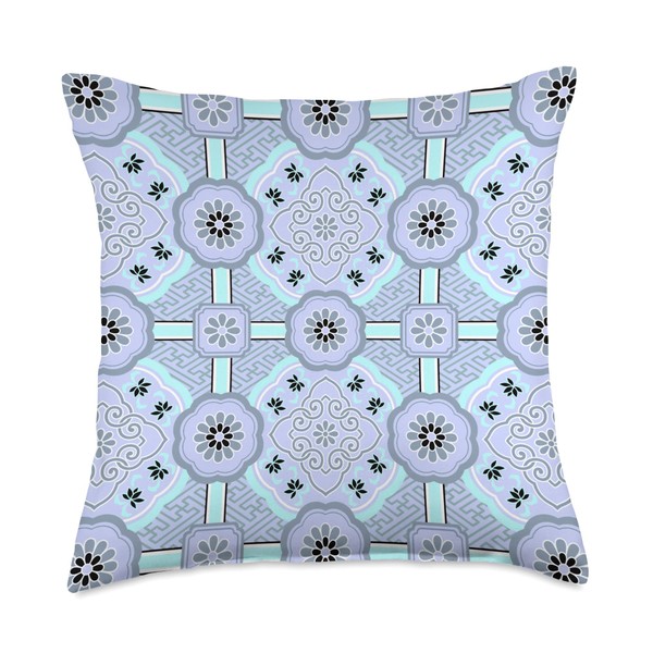 Blacklinesw9 Pale Blue Oriental Pattern with kiku and sayagata Throw